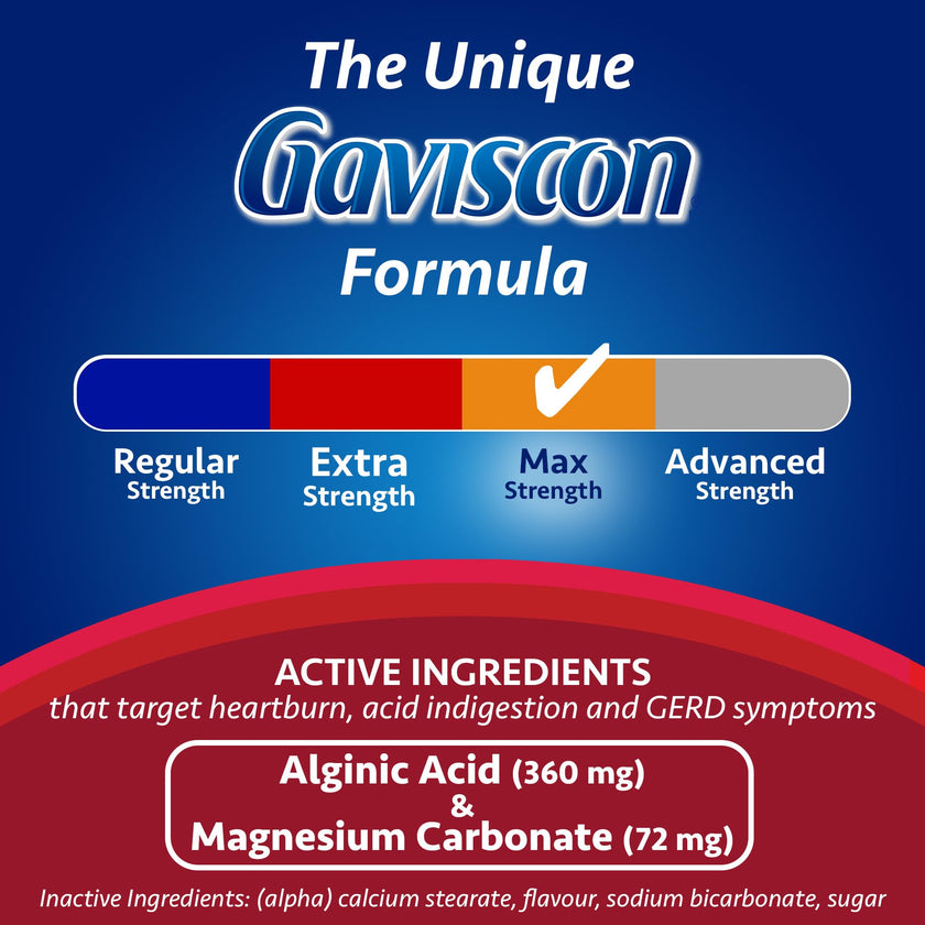 Gaviscon Max Relief Tablets - 50 Count - Chewable Foaming Antacid Tablets for Day and Night Heartburn Relief, Acid Reflux and GERD Relief, Berry Blend - Free of Aluminum, Lactose and Gluten 🍁 All In One Marketplace Canada