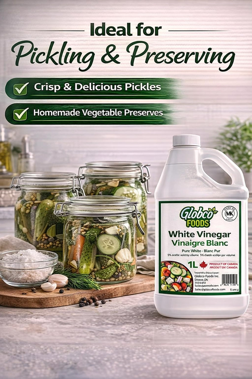 Globco Foods Pure White Vinegar 1L - Allergen-Free & Gluten-Free - No Additives - Ideal for Cooking & Cleaning - Multi-Purpose Cleaner for Kitchen, Bathroom & Laundry - Premium Quality- Made in Canada 🍁 All In One Marketplace Canada