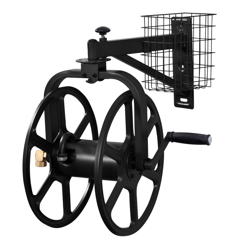 Liberty Garden 712-B Single Arm Navigator Multi-Directional Garden Hose Reel, Holds 125-Feet of, 5/8-Inch, Black, Height: 22.00