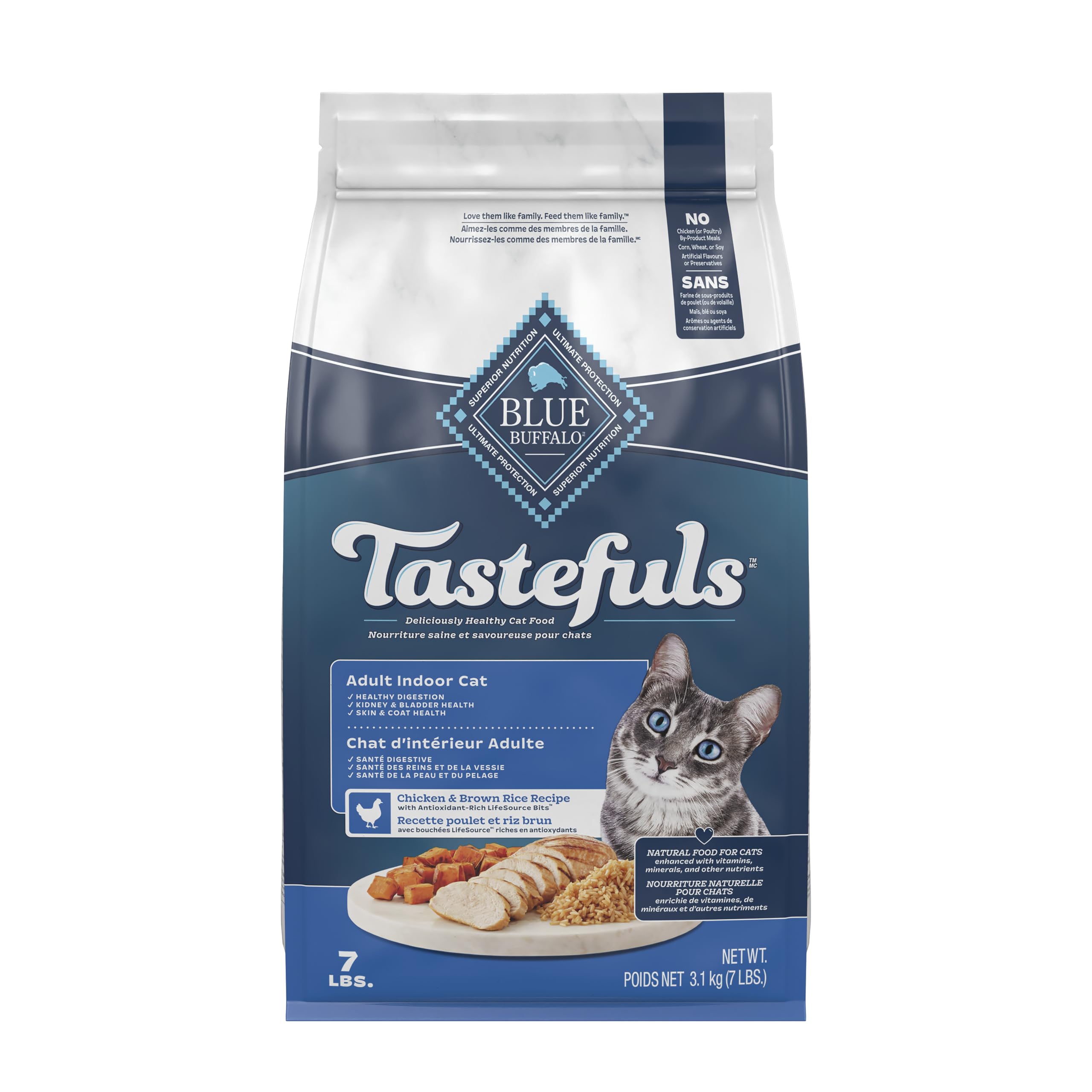 Blue Buffalo Tastefuls Chicken & Brown Rice Recipe Dry Indoor Cat Food for Adult Cats, Real Chicken First, Deliciously Healthy Natural Cat Food, Supports Digestive Care and Coat Health, 7 lbs. 🍁 All In One Marketplace Canada
