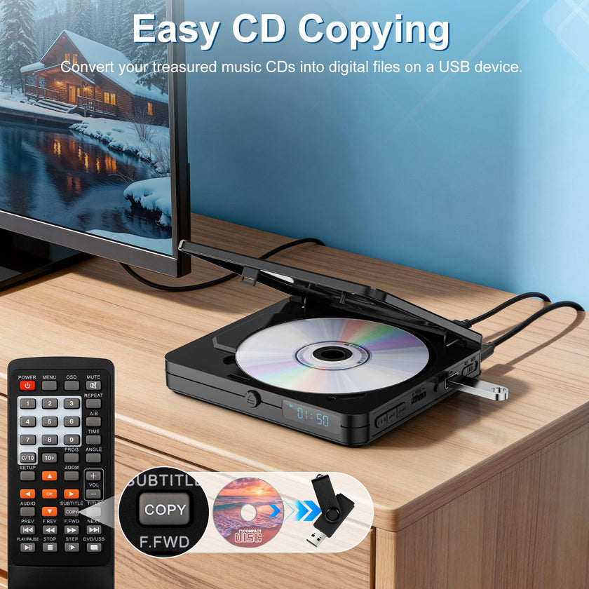 Homlab Mini DVD Player with Remote Control - All Region Free 1080P HD Small Compact CD DVD Player for Smart TV & Projector, Features HDMI Output, Headphone Jack, USB 2.0 Input, PAL/NTSC Support 🍁 All In One Marketplace Canada
