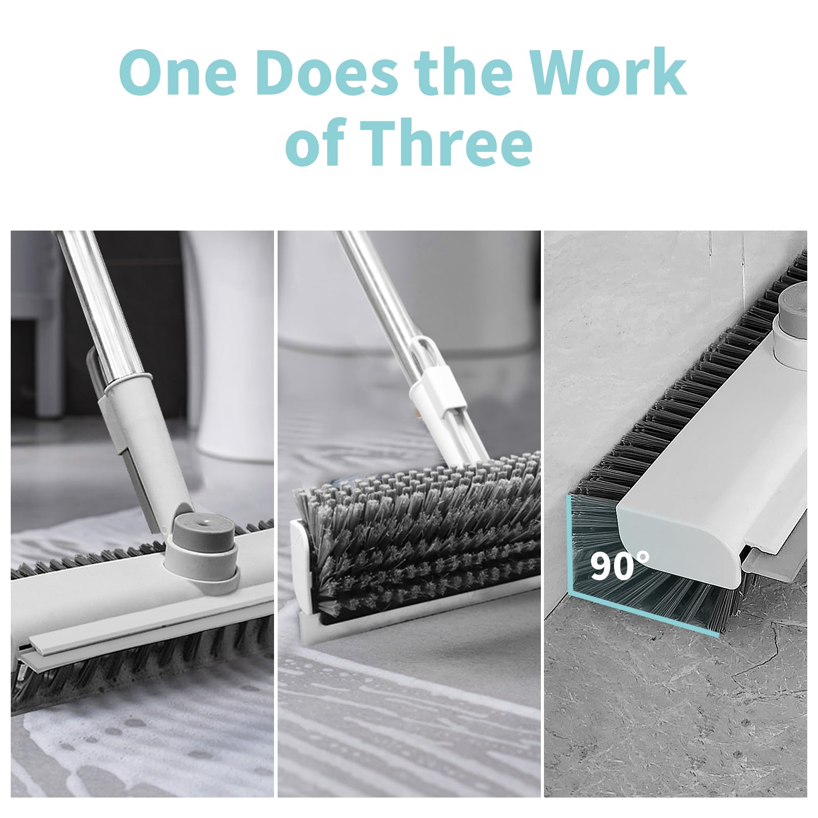 Floor Scrub Brush with Long Handle, 3 in 1 Scrape and Heavy-Duty Stiff Bristle Scrubber Brush for Cleaning Shower Bathroom, Patio, Garage, Kitchen, Wall and Deck 🍁 All In One Marketplace Canada