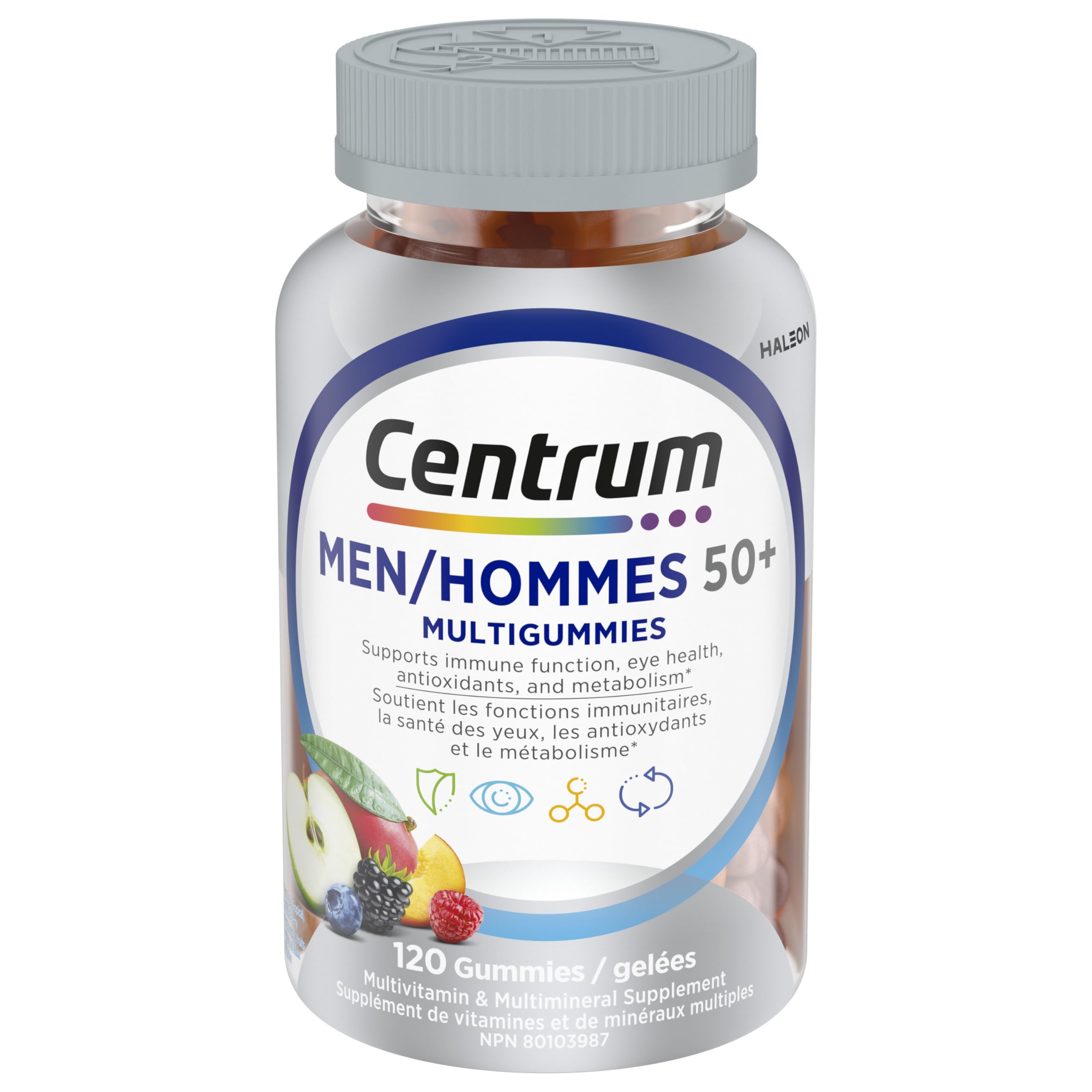 Centrum Men 50 Plus MultiGummies, Multivitamins/Minerals Gummies for Men 50+, Cherry, Berry, and Apple Flavours, 120 Count 🍁 All In One Marketplace Canada