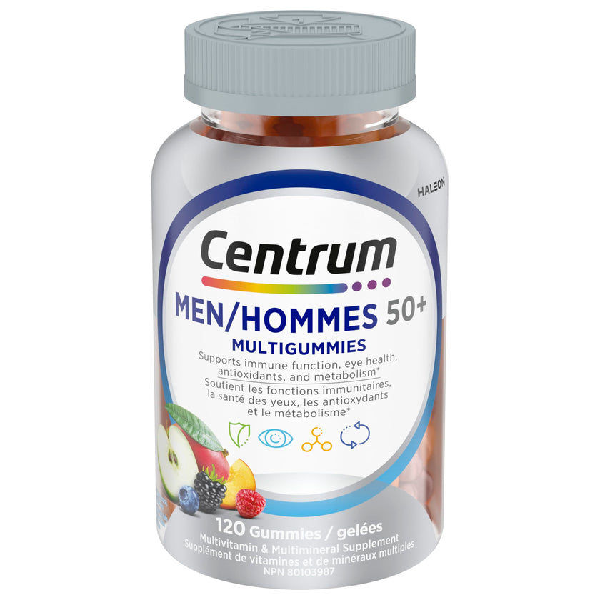 Centrum Men 50 Plus MultiGummies, Multivitamins/Minerals Gummies for Men 50+, Cherry, Berry, and Apple Flavours, 120 Count 🍁 All In One Marketplace Canada