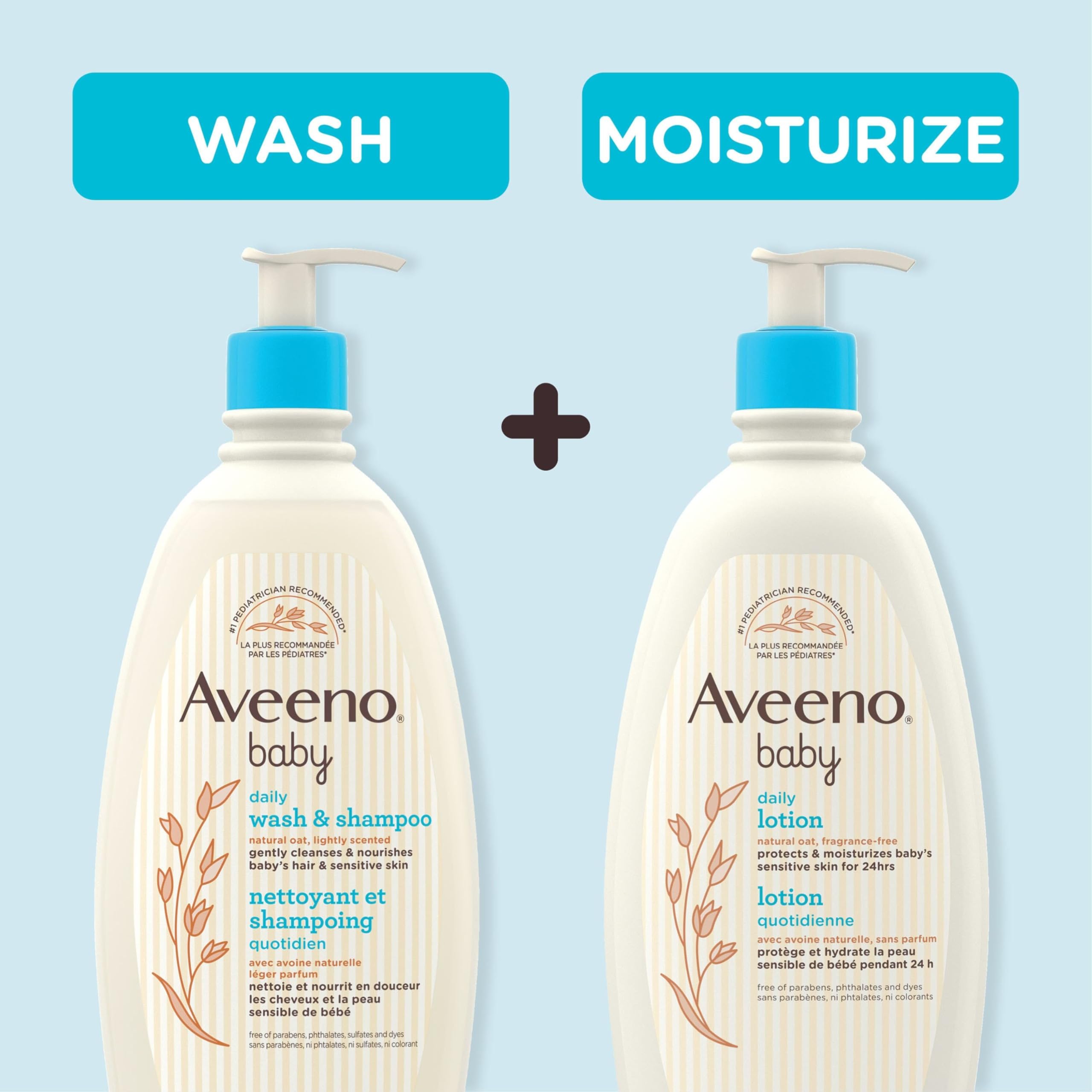 Aveeno Baby Wash and Shampoo - Gentle 2-in-1 Body Wash with Natural Oat Extract for Sensitive Skin - Tear-Free, Hypoallergenic Cleanser, Free from Parabens, Sulfates & Dyes - 975ml 🍁 All In One Marketplace Canada