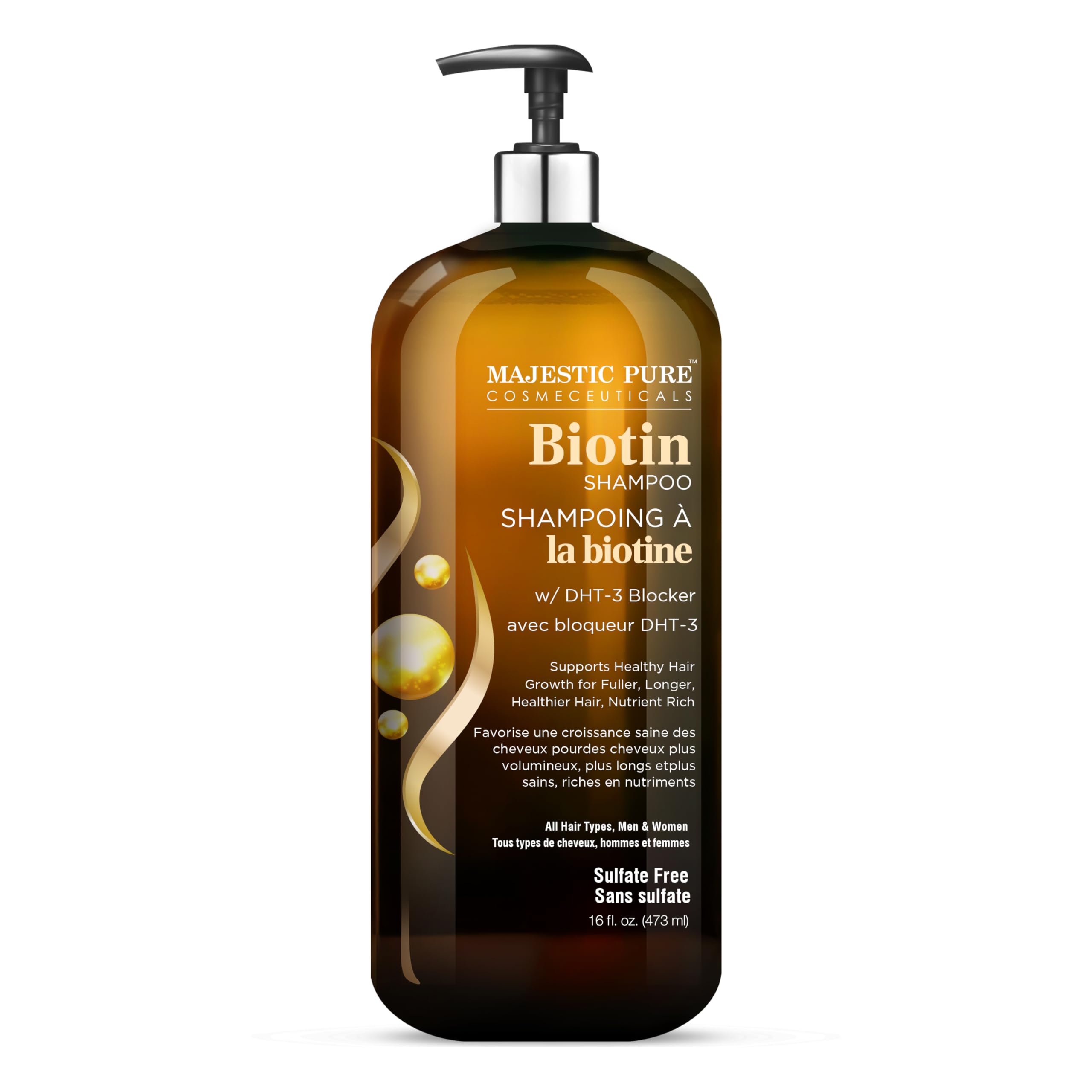 Majestic Pure Biotin Shampoo - Volumizing Shampoo for Hair Loss - with DHT-3 Blocker - Hydrating & Nourishing - Sulfate Free, for Men & Women - Thin Hair Shampoo - 16 fl oz 🍁 All In One Marketplace Canada