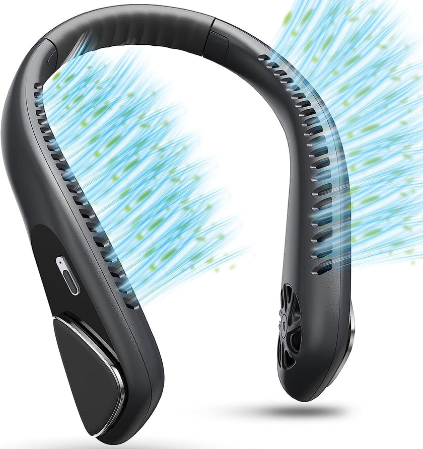 Personal Neck Fan, 6000mAh Neck Fans Portable Rechargable Battery Operated Wearable Bladeless Neck Fan-3 Speeds (Classic Black) 🍁 All In One Marketplace Canada