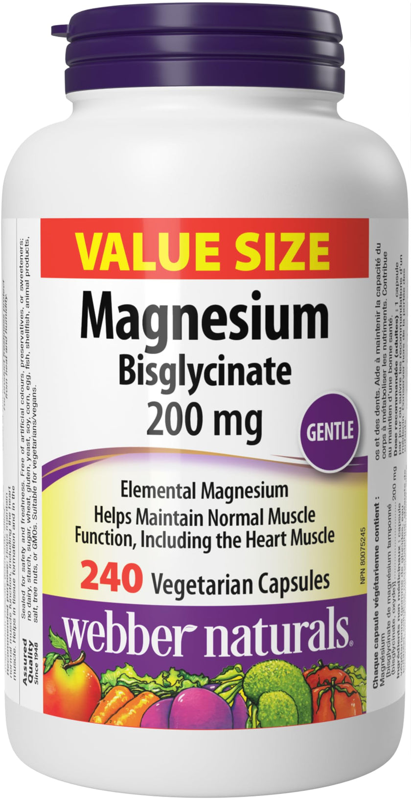 Webber Naturals Magnesium Bisglycinate 200 mg, 240 Capsules, Supports Bone and Muscle Functions, Vegan 🍁 All In One Marketplace Canada