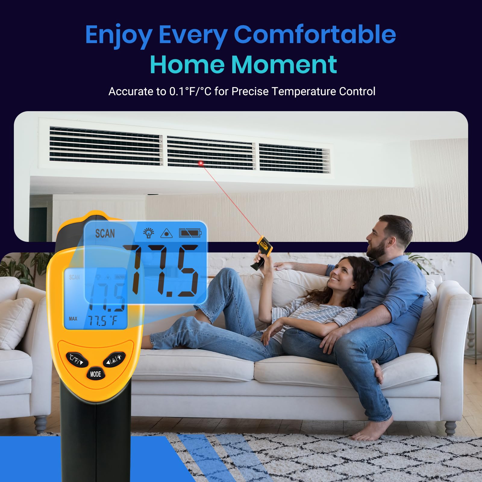 Etekcity Lasergrip 1080 Laser Thermometer Digital Infrared Thermometer Temperature Gun for Kitchen Cooking BBQ Grill and Bath Water, -58℉~1130℉ (-50℃～610℃), Yellow and Black 🍁 All In One Marketplace Canada