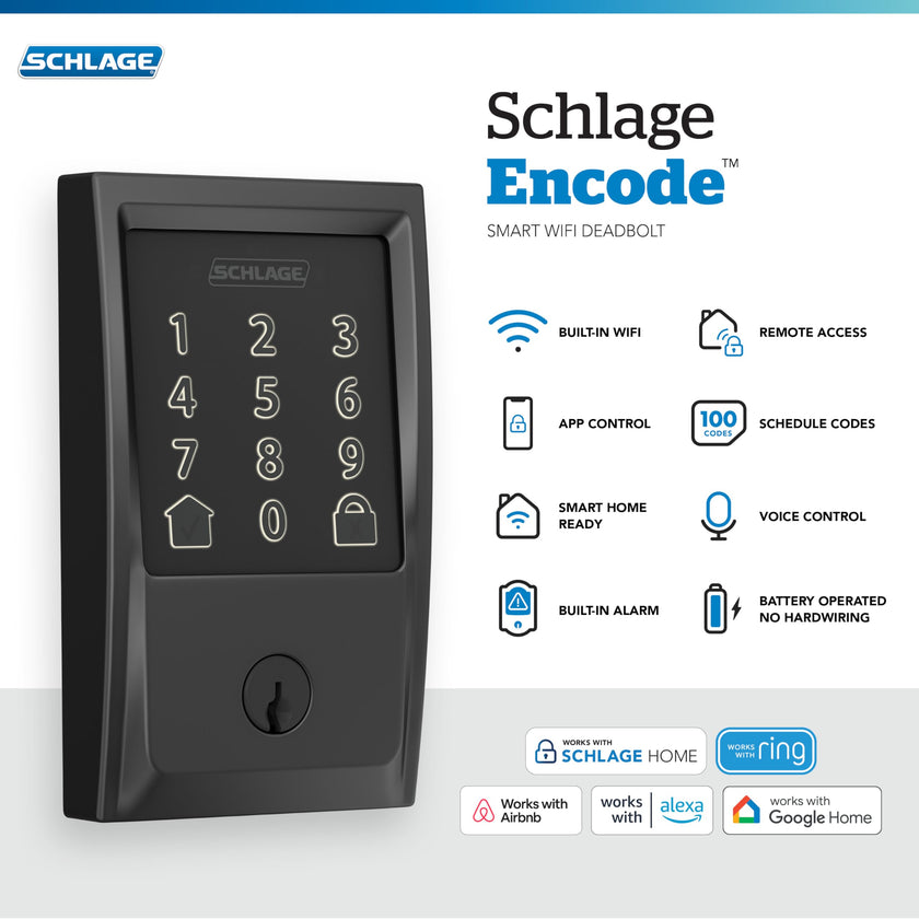 Schlage Encode Smart WiFi Deadbolt Lock with Greenwich Trim, Matte Black 🍁 All In One Marketplace Canada