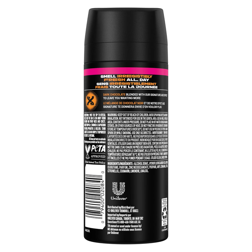 AXE Dark Temptation Deodorant Body Spray for 48-Hour odour protection, Dark Chocolate Aluminum-free Deodorant, 113g (Pack of 4) 🍁 All In One Marketplace Canada