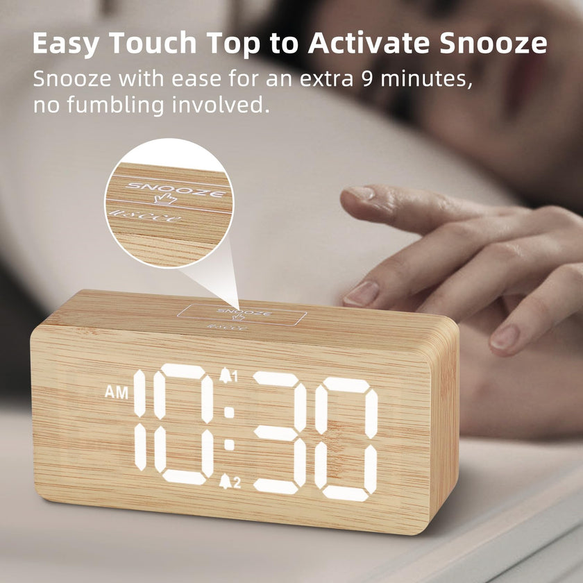 Wooden Digital Alarm Clocks for Bedrooms: Dimmable Dual Alarm Clock with Large Numbers for Bedside Desk - Bamboo 🍁 All In One Marketplace Canada