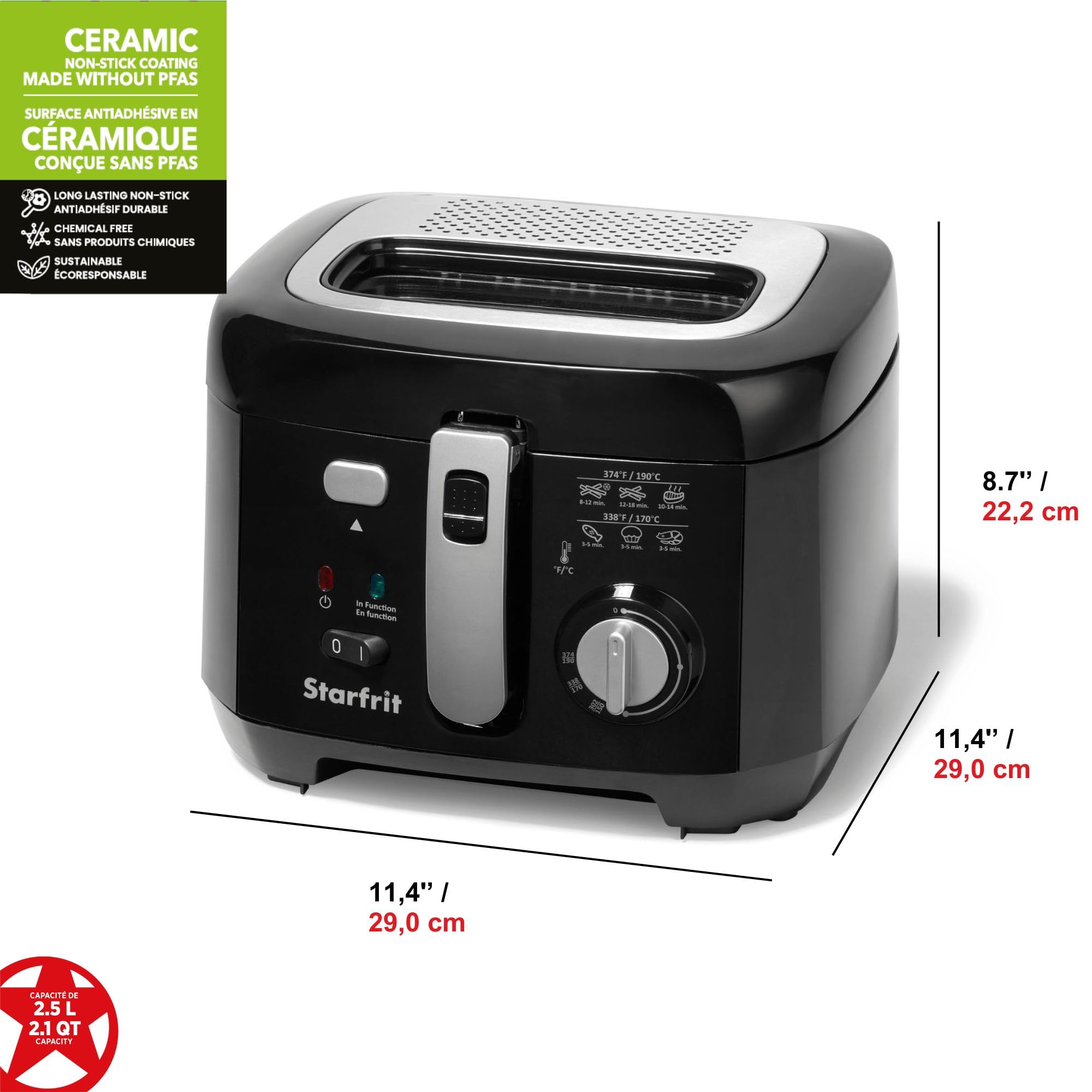 Starfrit Deep Fryer, 2.5L Capacity, Ceramic Bowl, Black 🍁 All In One Marketplace Canada