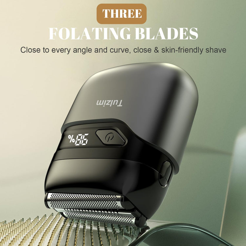 Tulzim Electric Foil shaver For Men: Portable electric razor for Beard/Face - 𝟑 𝐅𝐥𝐨𝐚𝐭𝐢𝐧𝐠 𝐁𝐥𝐚𝐝𝐞 LED Display USB-C Fast Rechargeable - 𝐈𝐏𝐗𝟕 𝐖𝐚𝐭𝐞𝐫𝐩𝐫𝐨𝐨𝐟 for Travel & Home - Light grey 🍁 All In One Marketplace Canada
