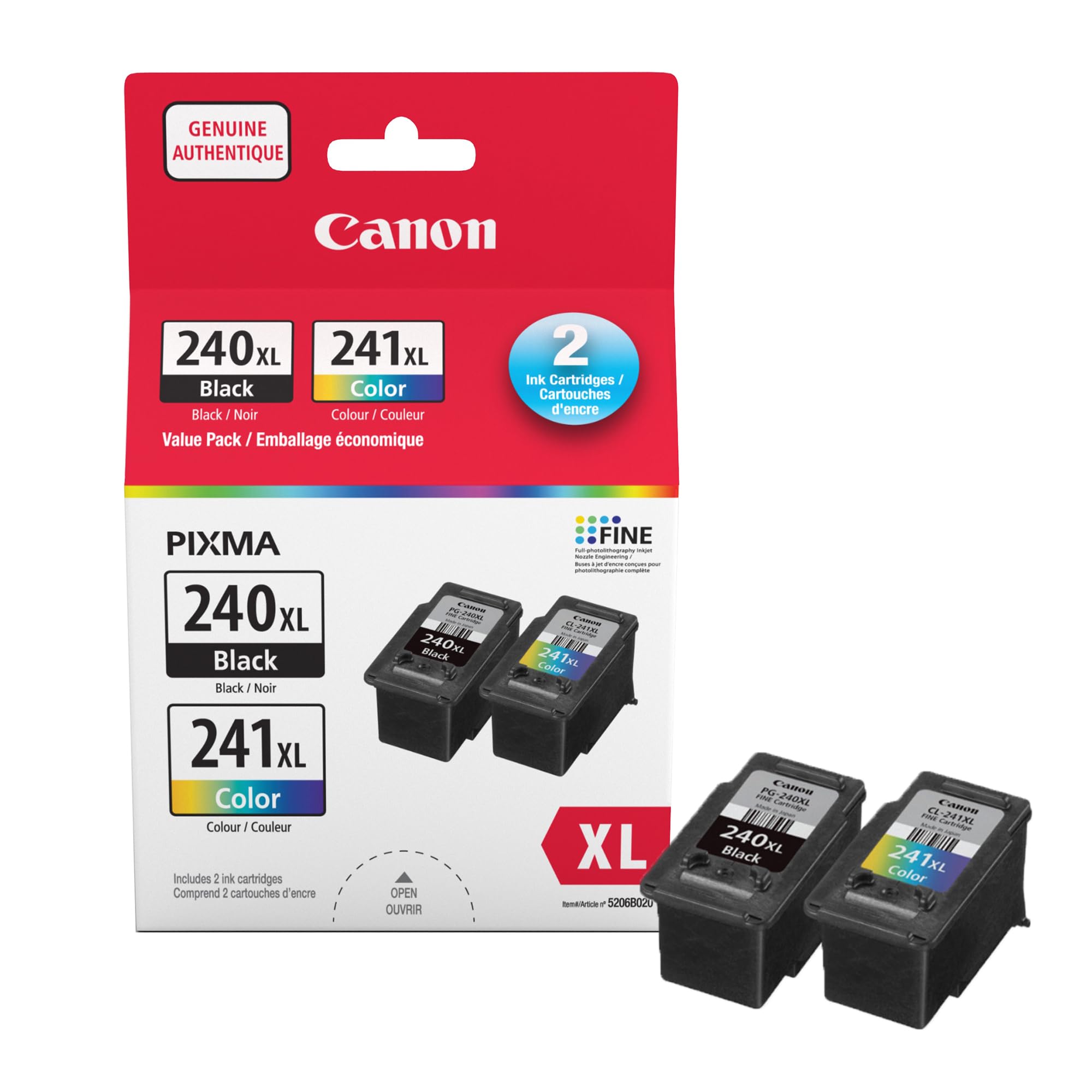 Canon Genuine Ink PG-240XL Black/CL-241XL Colour, High-Yield Value Pack (2 Cartridges), Canon Ink Cartridges for PIXMA MG4220, MG4120, MG3620 Printers – Canon Printer Ink for Crisp, Sharp Text 🍁 All In One Marketplace Canada