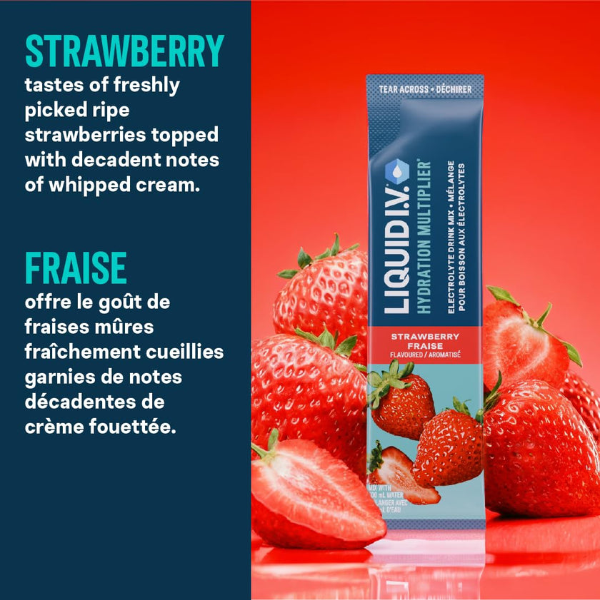 Liquid I.V. Hydration Multiplier Electrolyte Drink Mix - Enhanced Hydration Electrolyte Powder with Vitamins B3, B5, B6, B12 and C -18x On-the-go Sticks for Workout and Travel - Strawberry 🍁 All In One Marketplace Canada