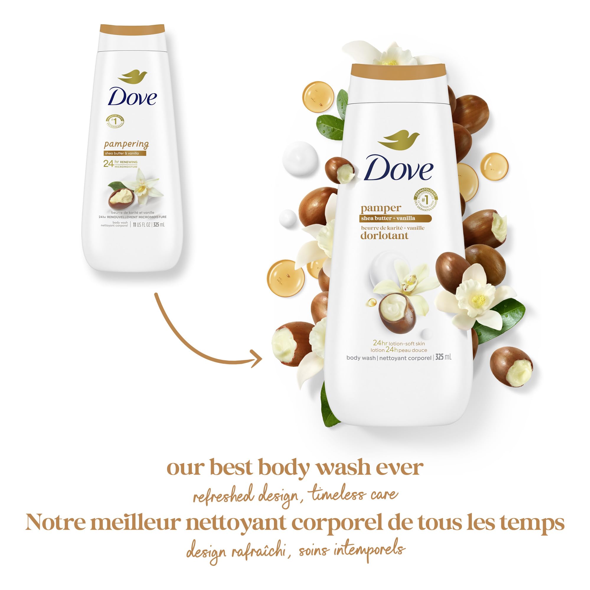 Dove Body Wash for Renewed, Healthy-Looking Skin, Pampering Shea Butter & Vanilla, Gentle Skin Cleanser with 24hr Renewing MicroMoisture, 325mL (Pack of 4) 🍁 All In One Marketplace Canada