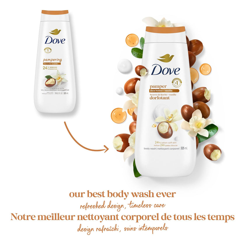 Dove Body Wash for Renewed, Healthy-Looking Skin, Pampering Shea Butter & Vanilla, Gentle Skin Cleanser with 24hr Renewing MicroMoisture, 325mL (Pack of 4) 🍁 All In One Marketplace Canada
