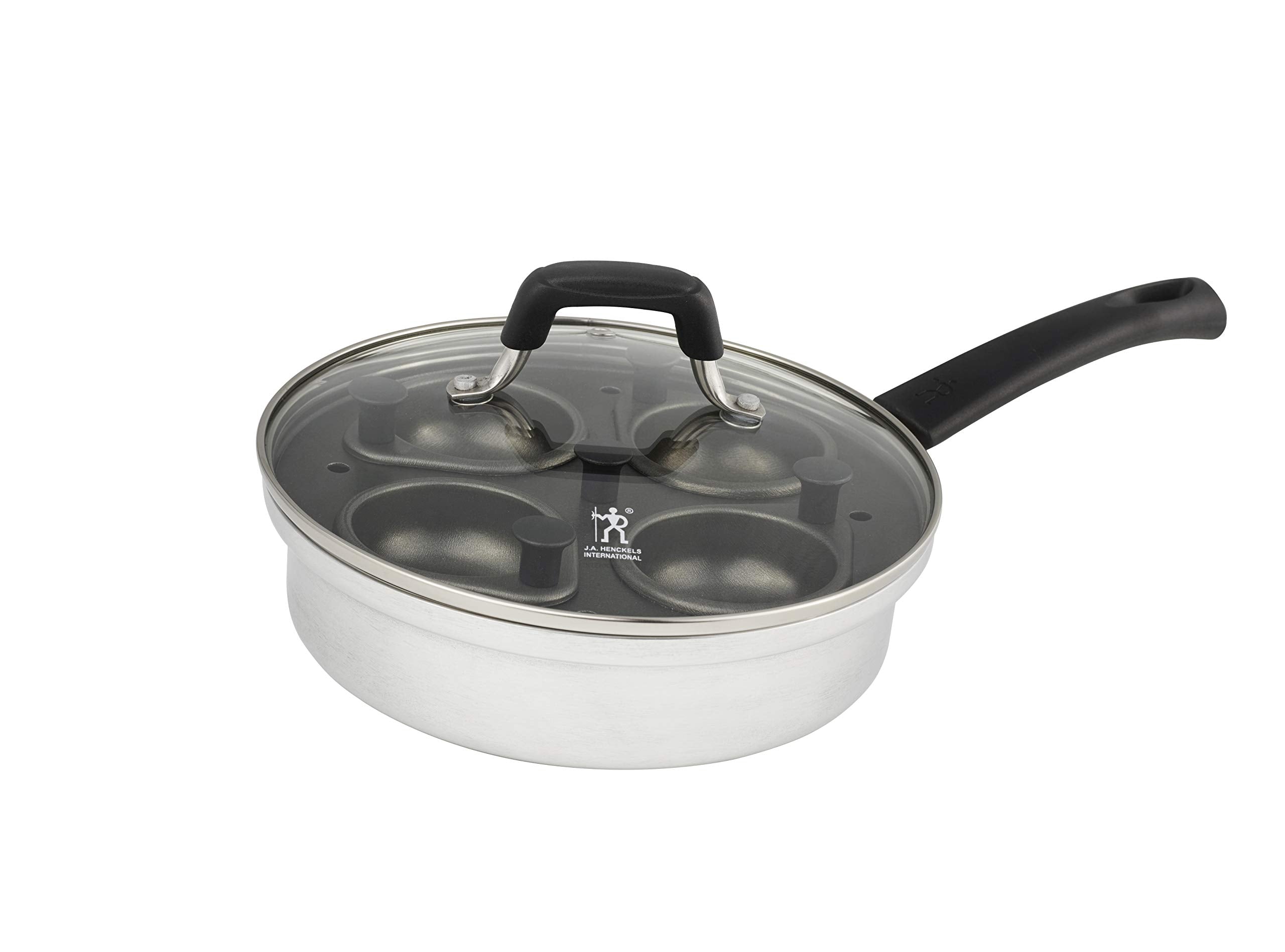 HENCKELS Non-Stick 4 Cup Egg Poacher with Glass Lid, Silver, Black, 🍁 All In One Marketplace Canada