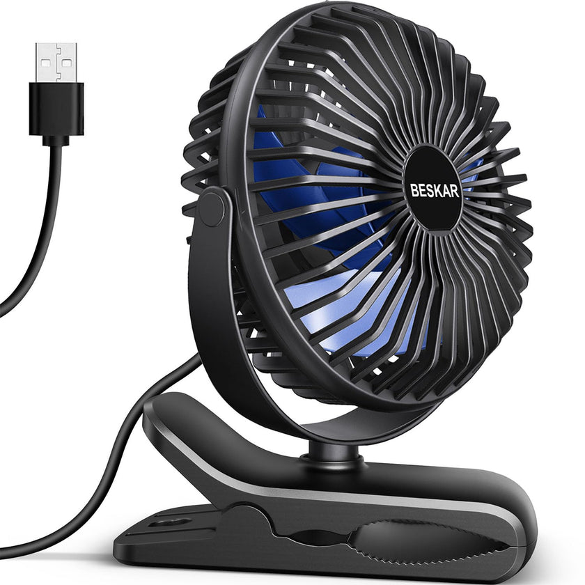 BESKAR USB Powered Clip on Fan, Portable Small Fan with Cord, 3 Speeds Strong Airflow, Personal Fan with Sturdy Clamp, Quiet Desk Fan & Clip Fan 🍁 All In One Marketplace Canada