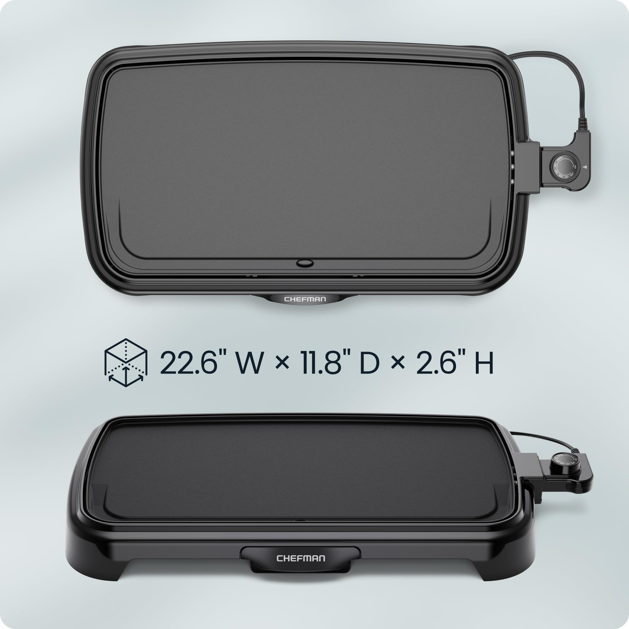 Chefman XL Electric Griddle with Removable Temperature Control, Immersible Flat Top Grill, Burger, Eggs, Pancake Griddle, Nonstick Extra Large Cooking Surface, Slide Out Drip Tray, 25 x 51 CM 🍁 All In One Marketplace Canada