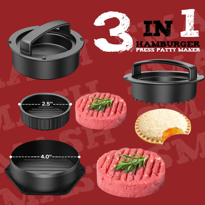 Grilliance 5pcs Smash Burger Press Kit, 3 in 1 Hamburger Press Patty Maker, Cast Iron Burger Press Round & Rectangle, 100pcs Wax Paper for Grill, Griddle, Flat top, Kitchen, Cooking 🍁 All In One Marketplace Canada