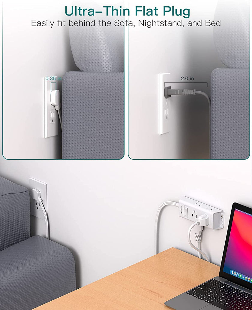 Travel Essentials - Flat Plug Power Bar, Addtam 5 ft Ultra Flat Extension Cord with 6 Outlets Extender, Multi Plug Outlet with No Surge Protector for Cruise Ship, Dorm Room, Home and Office Essentials 🍁 All In One Marketplace Canada