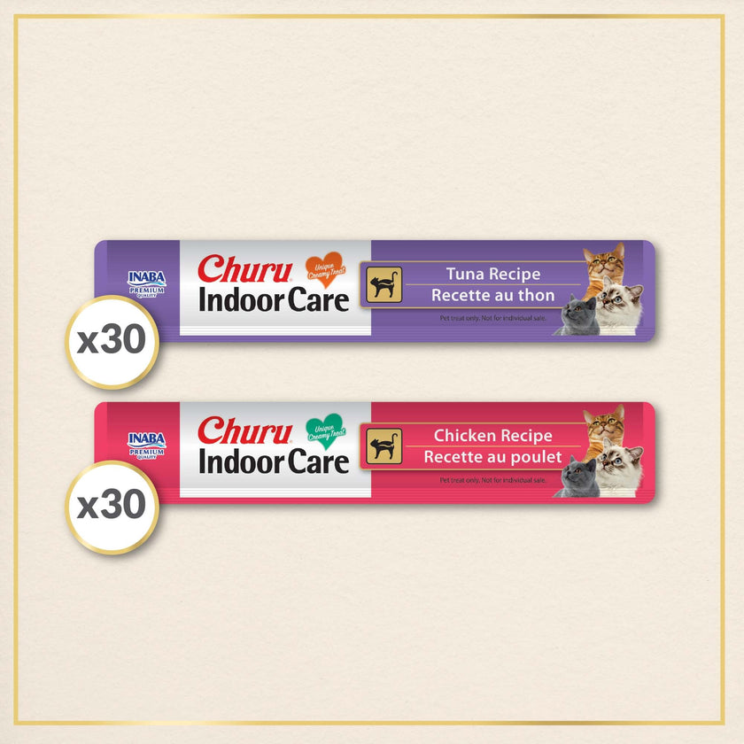 INABA Churu Indoor Care for Hairball Control, Functional Lickable Cat Treat with Taurine & Green Tea Extract, 14g Each, 60 Tubes Total, Tuna & Chicken Variety 🍁 All In One Marketplace Canada