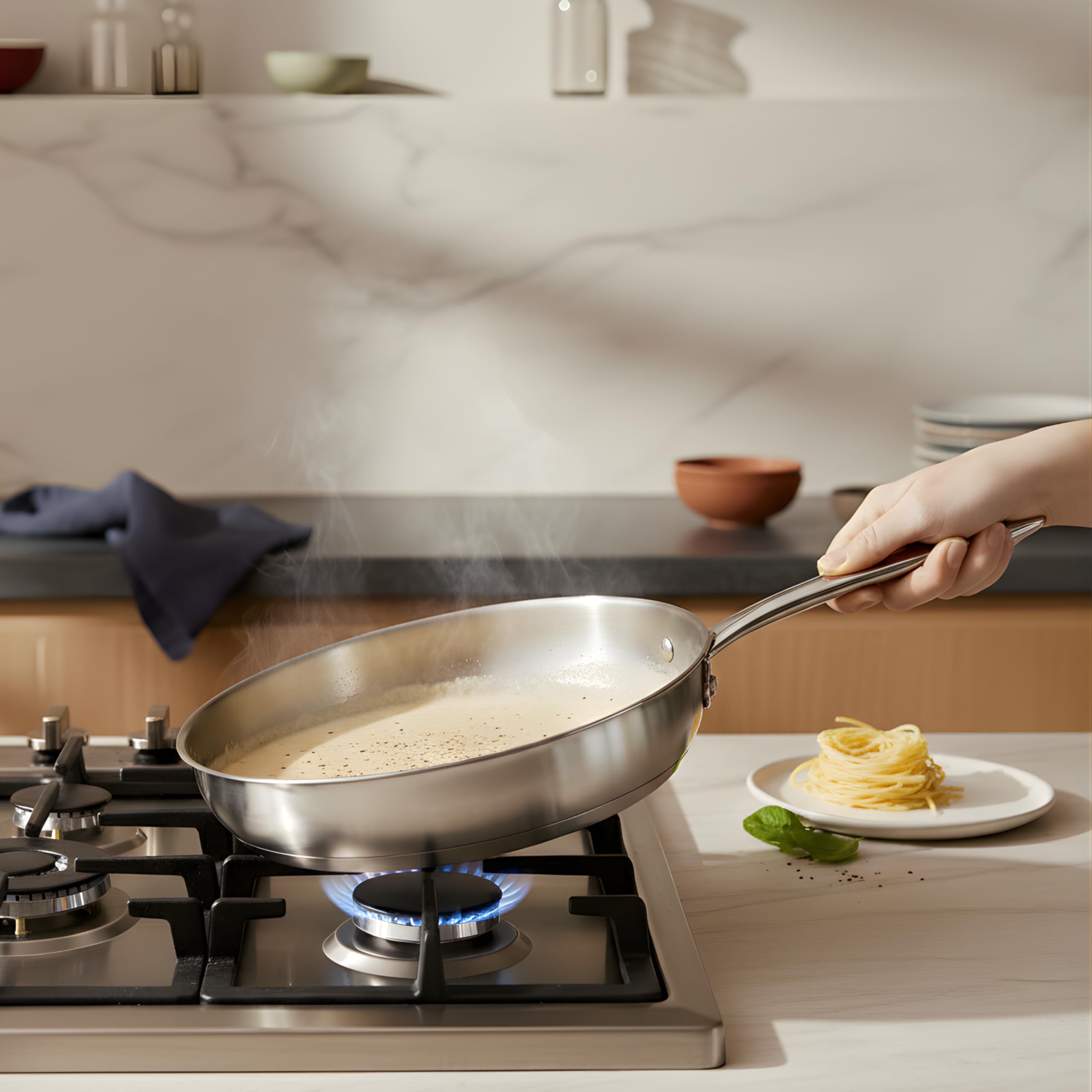 Lagostina Moderna 2 Piece Stainless Steel Pan Set (26cm / 10in and 30cm / 12in), Commercial Capsule Base, Induction Safe Cookware, Dishwasher and Oven Safe up to 400ºF / 204ºF, Silver 🍁 All In One Marketplace Canada