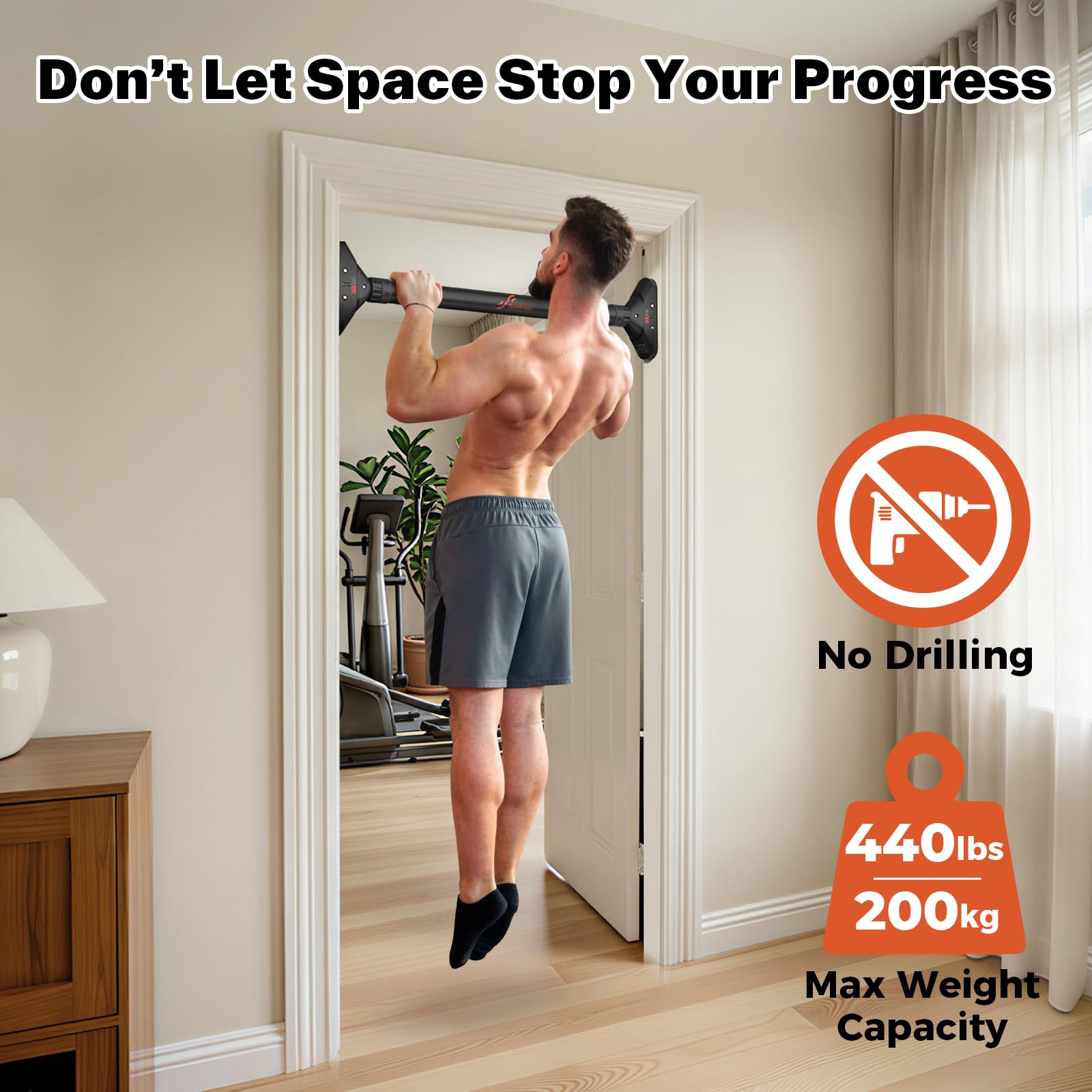 Sportneer Pull Up Bar Doorway Chin Up Bar No Screws Door Frame Chin Up Push Up Sit Up Bar Adjustable 75-94cm (29.5''-37'') Up to 200kg Capacity Workout Bar 🍁 All In One Marketplace Canada
