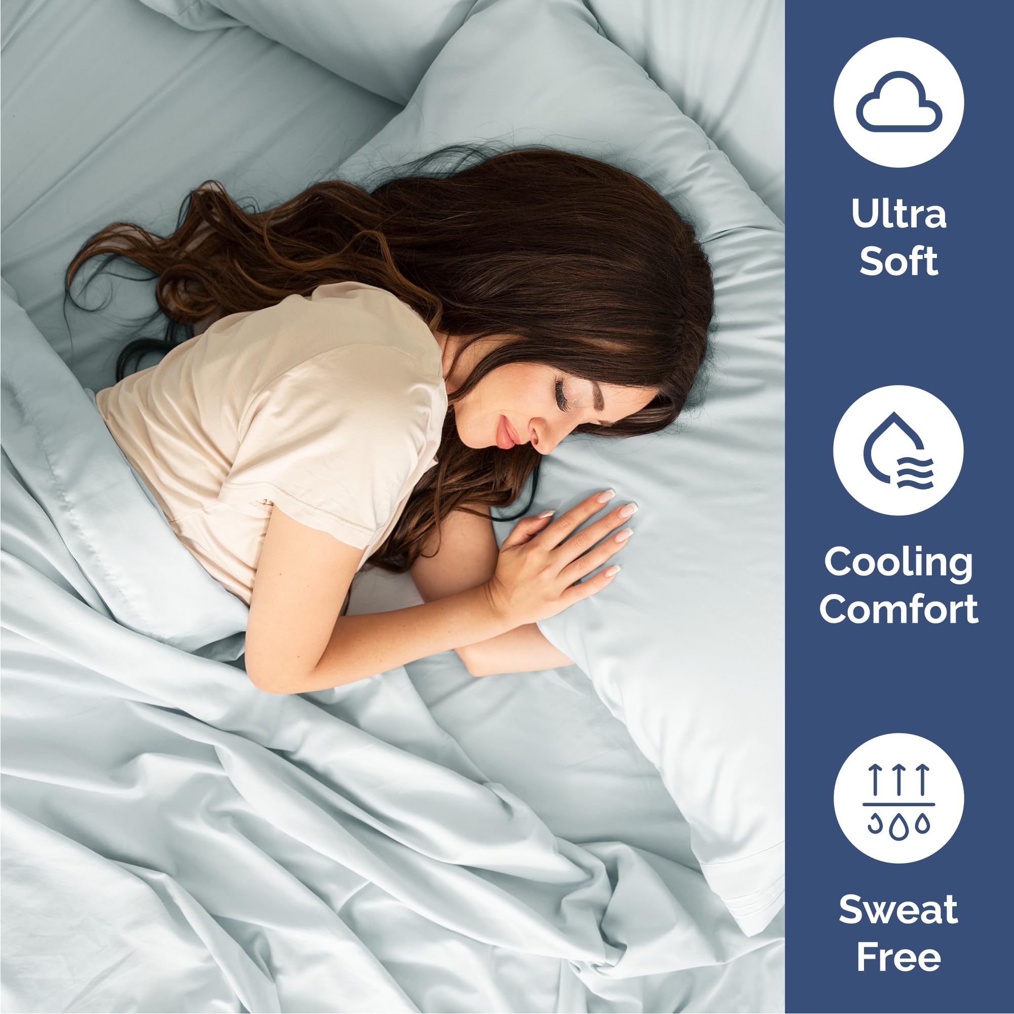 Queen Size 4 Piece Sheet Set - Comfy Breathable & Cooling Sheets - Hotel Luxury Bed Sheets for Women & Men - Deep Pockets, Easy-Fit, Extra Soft & Wrinkle Free Sheets - Ice Blue Oeko-Tex Bed Sheet Set 🍁 All In One Marketplace Canada