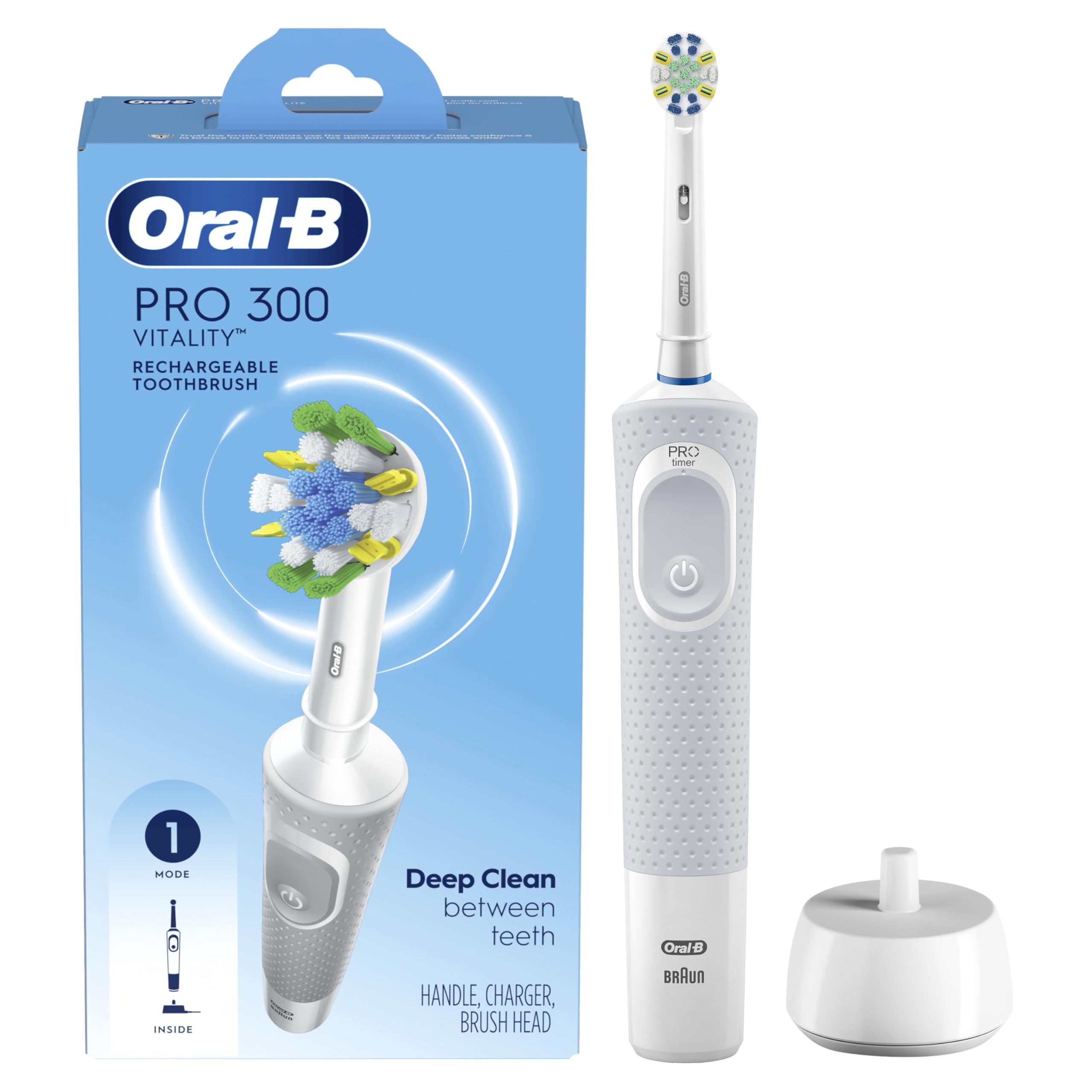 Oral-B Pro 300 Floss Action Vitality Electric Toothbrush with (1) Brush Head, Rechargeable, White 🍁 All In One Marketplace Canada