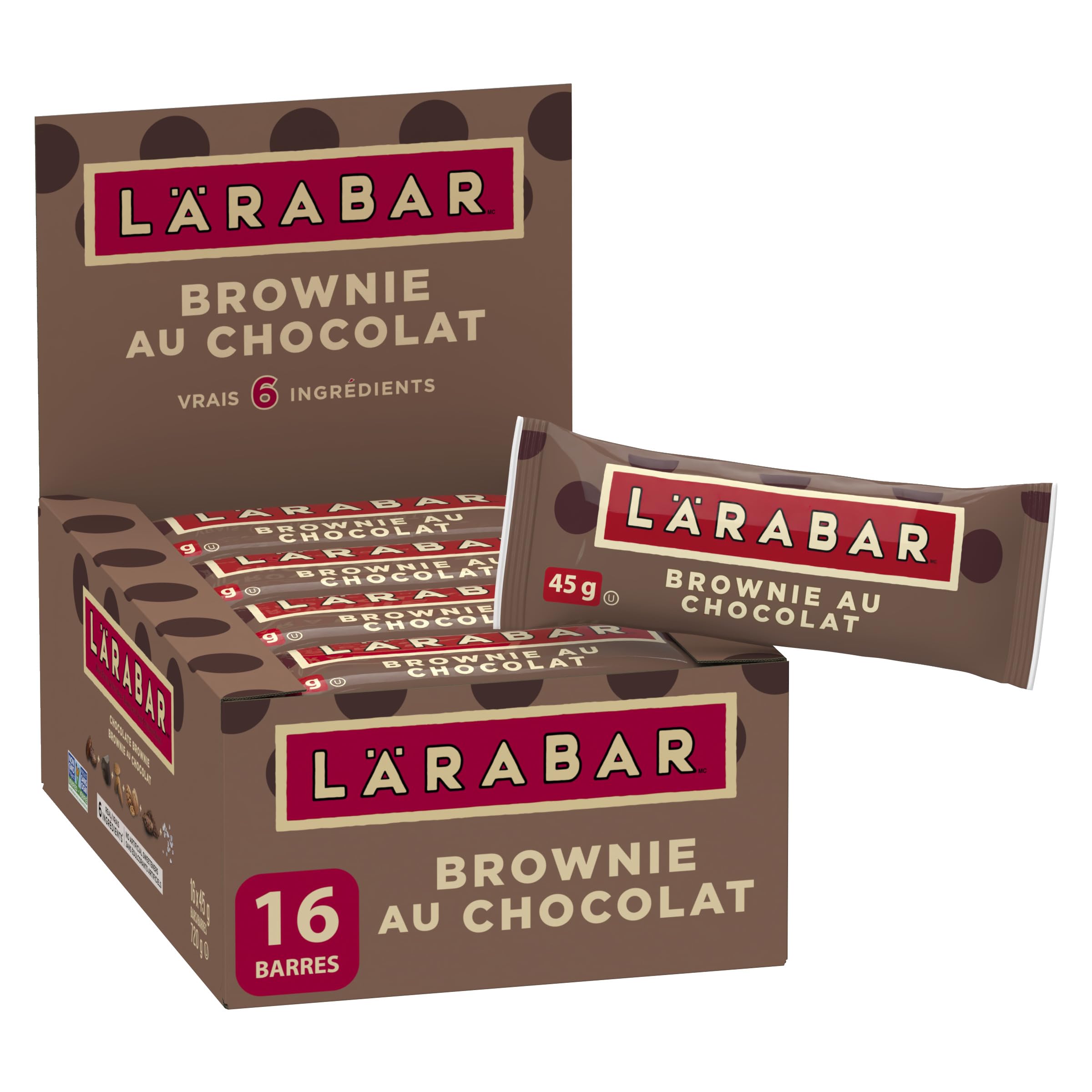 LÄRABAR Chocolate Brownie, Fruit and Nut Energy Bar, Pack of 16 Bars, Gluten Free, Vegan, Family Pack, Snack Bars, 720 Grams Package 🍁 All In One Marketplace Canada