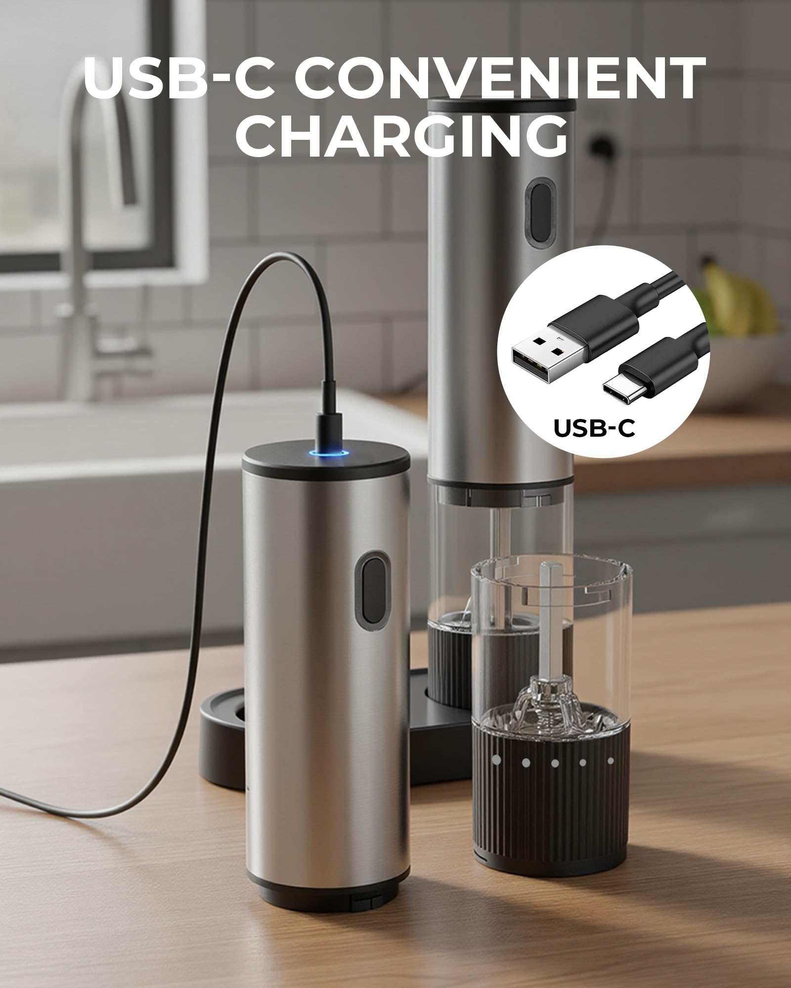 Salt and Pepper Grinder Set, Automatic Salt and Pepper Grinder, USB-C Rechargeable with 5 Adjustable Coarseness, One Hand Operation 🍁 All In One Marketplace Canada
