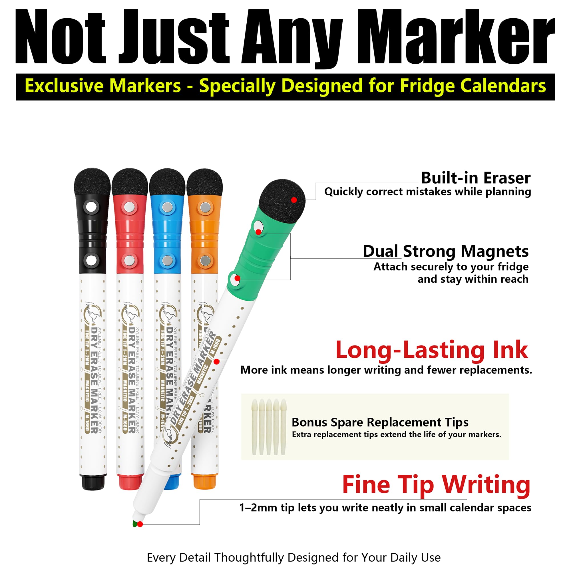 Magnetic Calendar for Fridge, Dry Erase Whiteboard Calendar Monthly Planner, 6-Week Layout, Easy to Clean, Extra-Thick Strong Magnetic Hold, Includes Dual-Magnet Markers & Eraser 43 x 33 cm 🍁 All In One Marketplace Canada