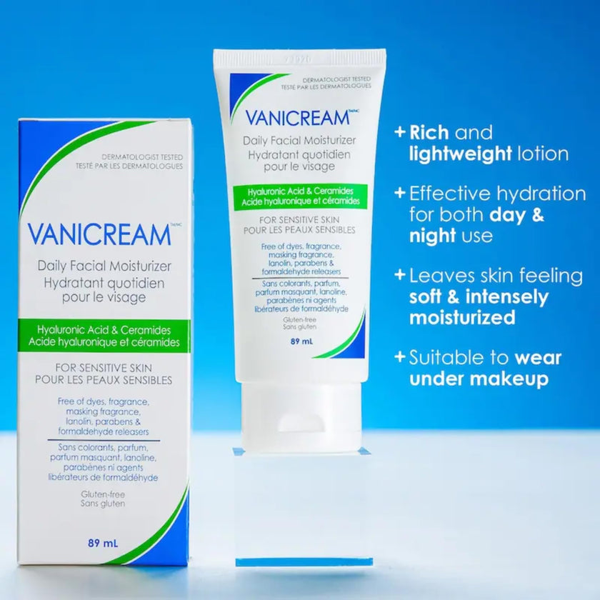 Vanicream Daily Facial Moisturizer for Sensitive Skin, 89 mL – Lightweight Hydration with Hyaluronic Acid & 5 Ceramides, Fragrance-Free, Non-Comedogenic, Gentle Face Lotion for Day & Night 🍁 All In One Marketplace Canada