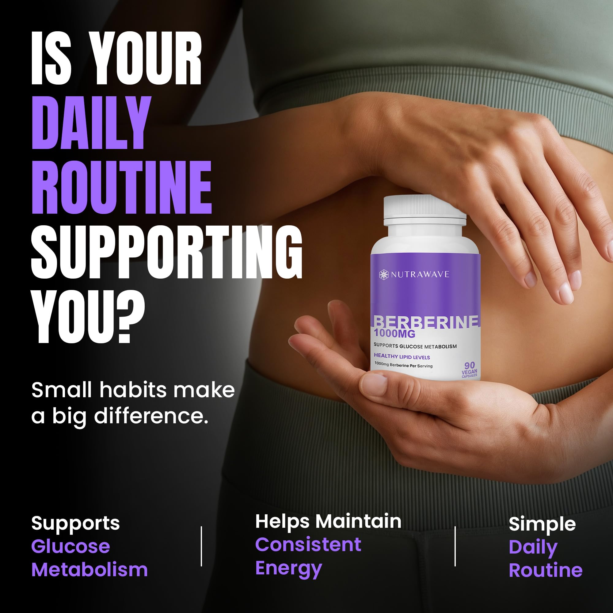 Nutrawave Pure Berberine Maximum Potency, 1000mg per Serving(Each Capsule 500mg), Supports Blood Sugar Levels, Healthy Lipid(Fat) & Glucose Metabolism, Non-GMO, Vegan, Gluten Free, 90 Capsules, 1 Pack 🍁 All In One Marketplace Canada