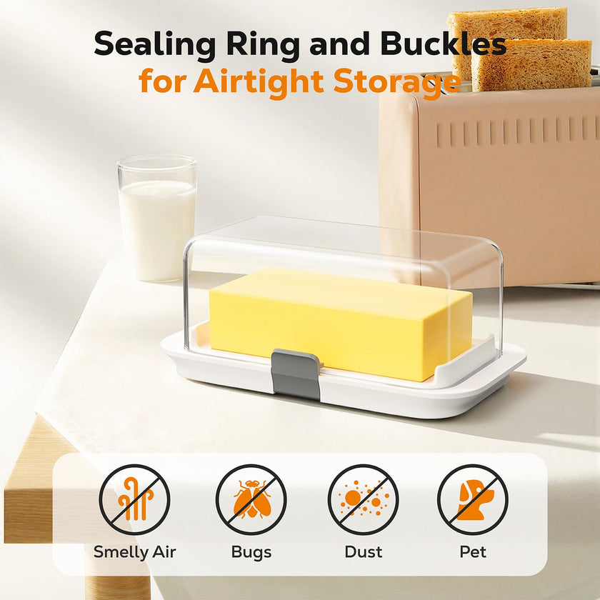 Pisol Large Butter Dish for 1 lb Canadian Butter, Airtight Butter Keeper with Lid Fit a Full Pound Block of Butter, Locking Butter Container for Countertop, Cat/Dog Proof, White 🍁 All In One Marketplace Canada