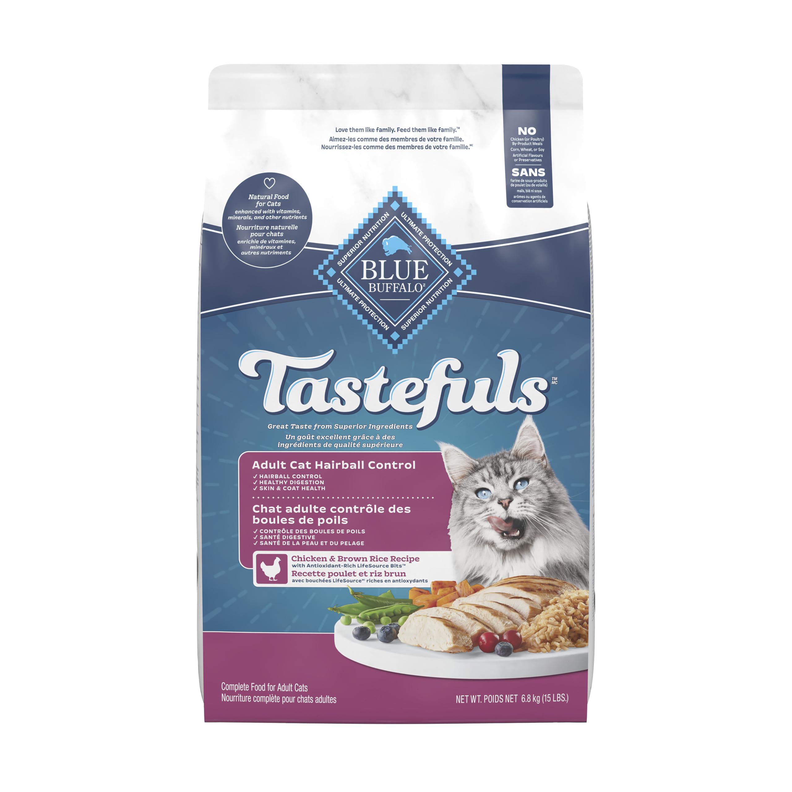 Blue Buffalo Tastefuls Chicken & Brown Rice Recipe Adult Dry Cat Food Hairball Control, Real Chicken First, Deliciously Healthy Natural Cat Food, Supports Digestive Care and Coat Health, 6.8kg Bag 🍁 All In One Marketplace Canada