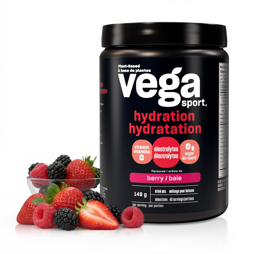 Vega Sport Hydration Electrolyte Powder, Plant Based for Fast Post Workout Hydration – Sugar-Free Berry, 40 Servings, 148 grams 🍁 All In One Marketplace Canada