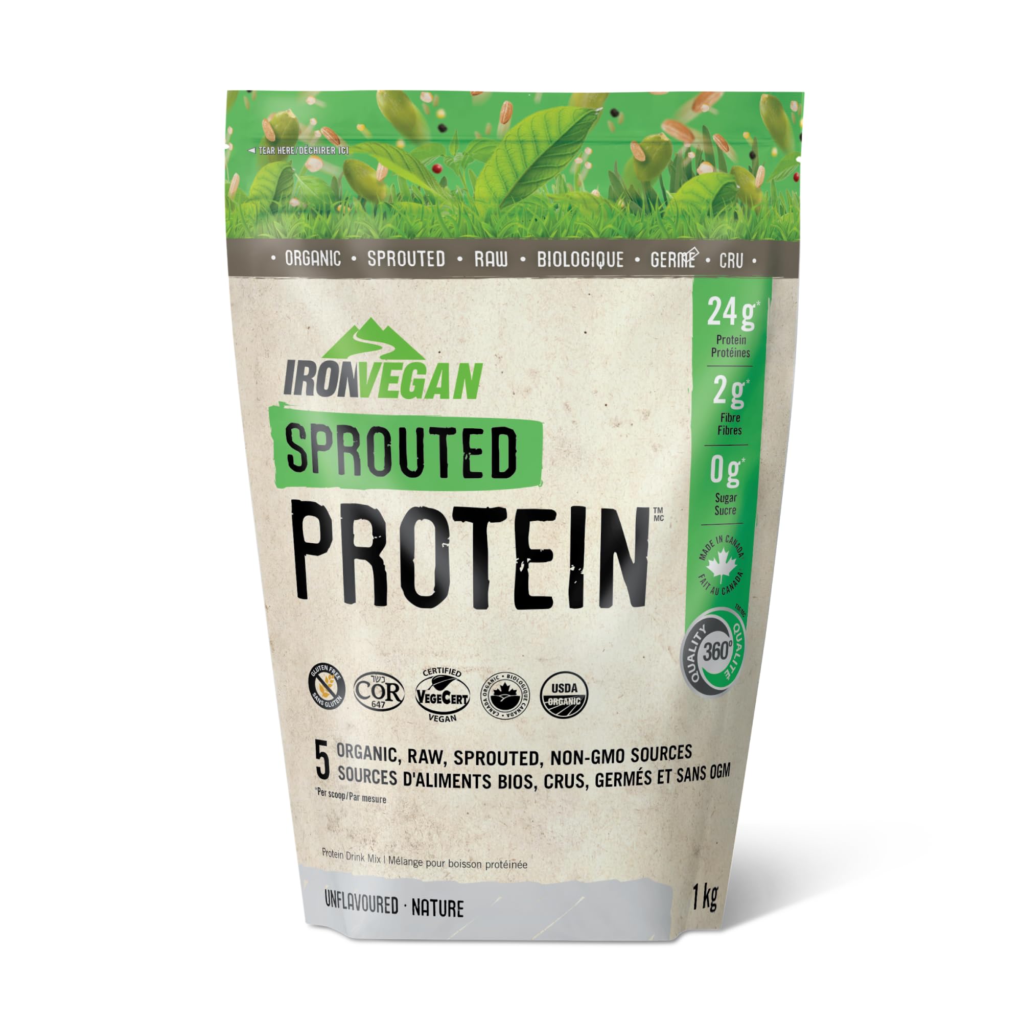 Sprouted Protein, Unflavoured, 1kg | Vegan, plant-based, organic, gluten-free, Beige 🍁 All In One Marketplace Canada