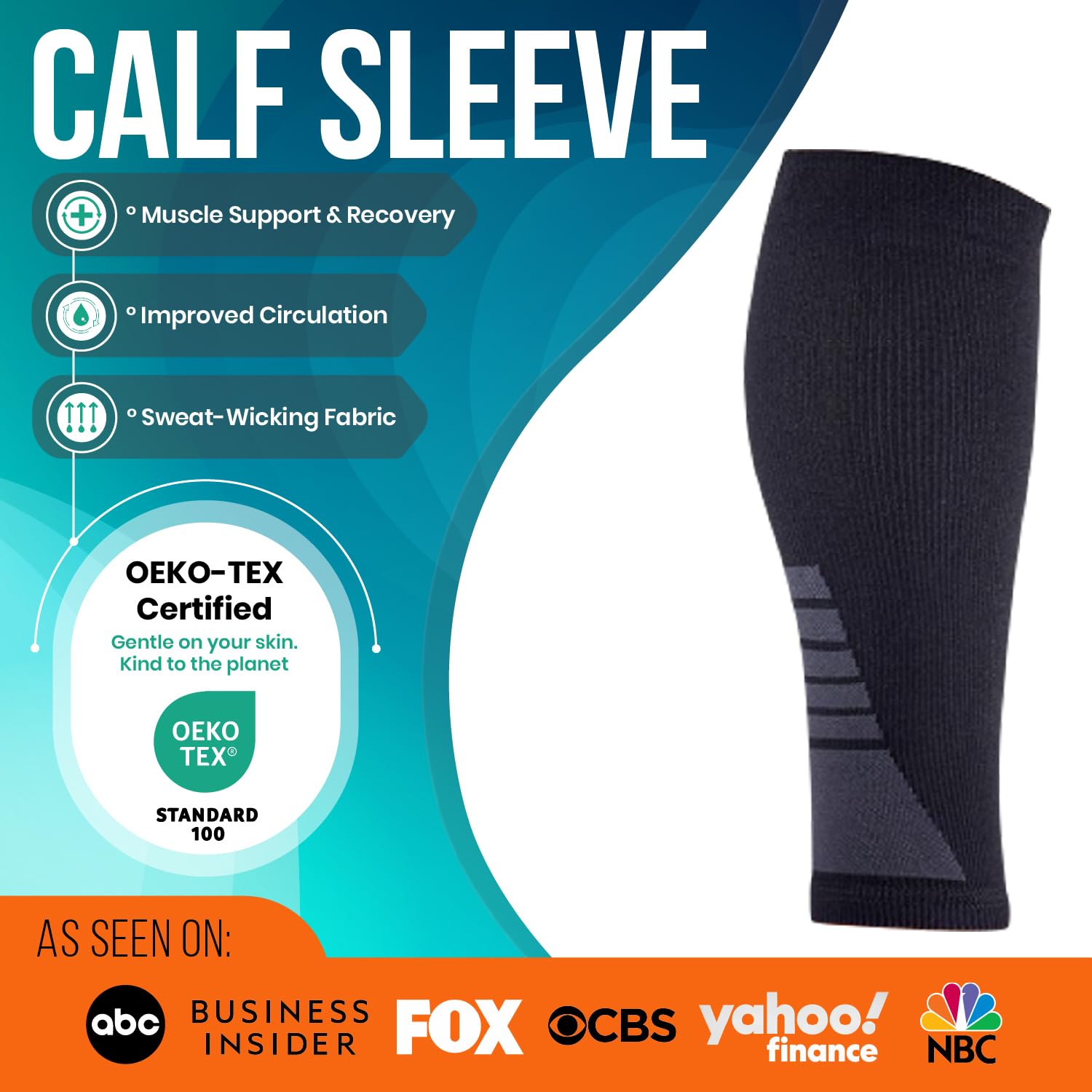 Calf Compression Sleeves for Men and Women - (1 Pair) Footless Compression Socks Support for Varicose Vein, Nursing, Pregnancy, Running - PhysFlex Leg Sleeve Brace for Shin Splints, Pain Relief and Reduces Swelling (Black, Medium)
