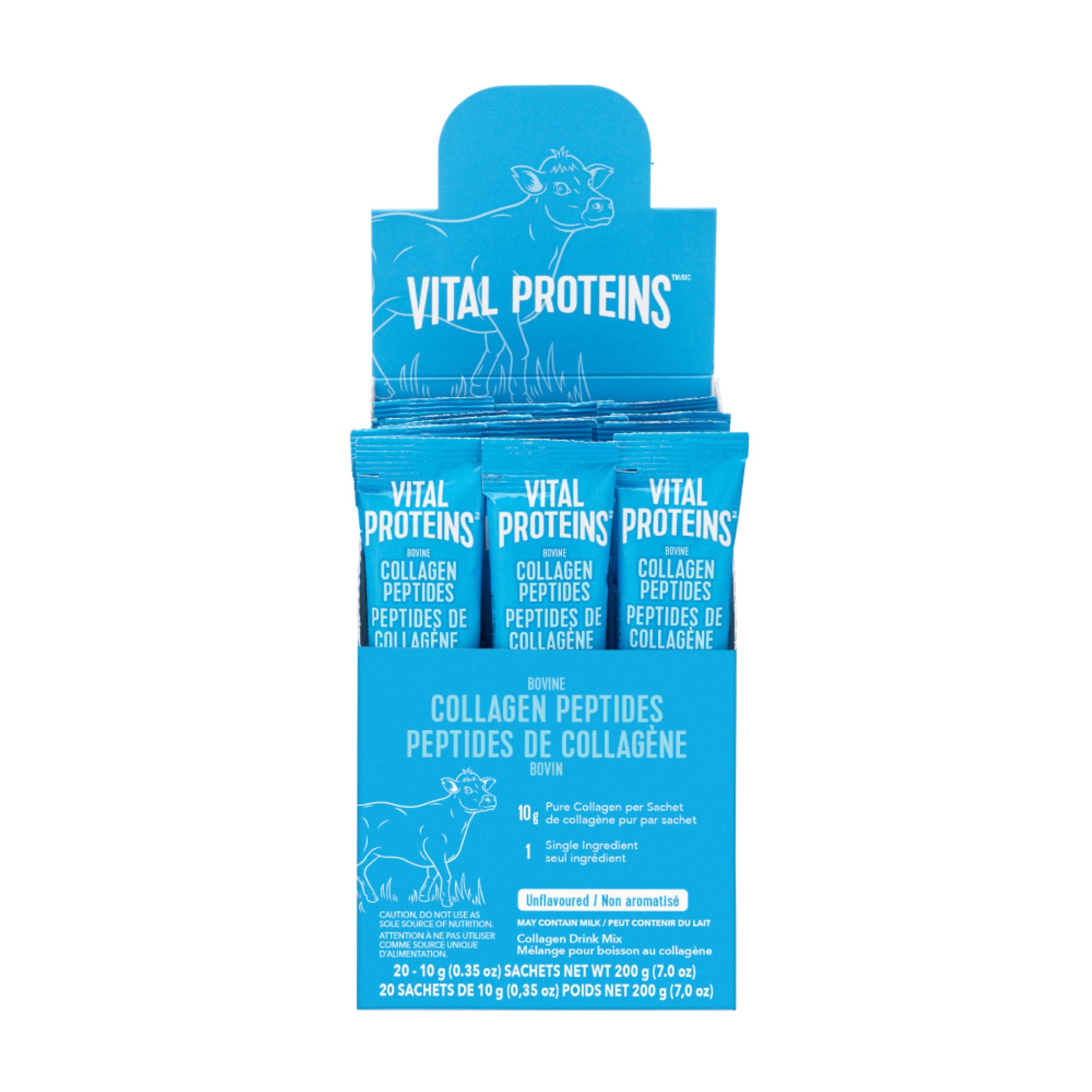 VITAL PROTEINS Bovine Collagen Peptides Powder, Single-serve Stick Packs, Unflavoured, Odourless, Gluten-free, No Added Sugar, Paleo-friendly, Non-GMO, No Artificial Flavours Or Colours, 200 g 🍁 All In One Marketplace Canada