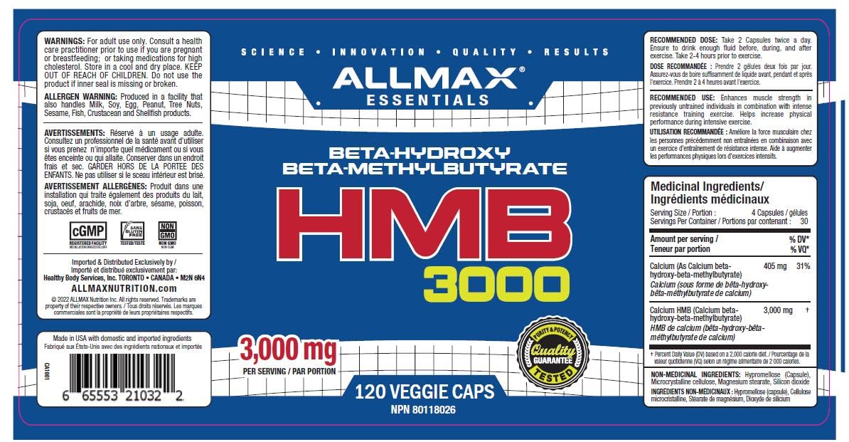 ALLMAX HMB Capsules, 3000 mg, 120 Count, 30 Servings 🍁 All In One Marketplace Canada