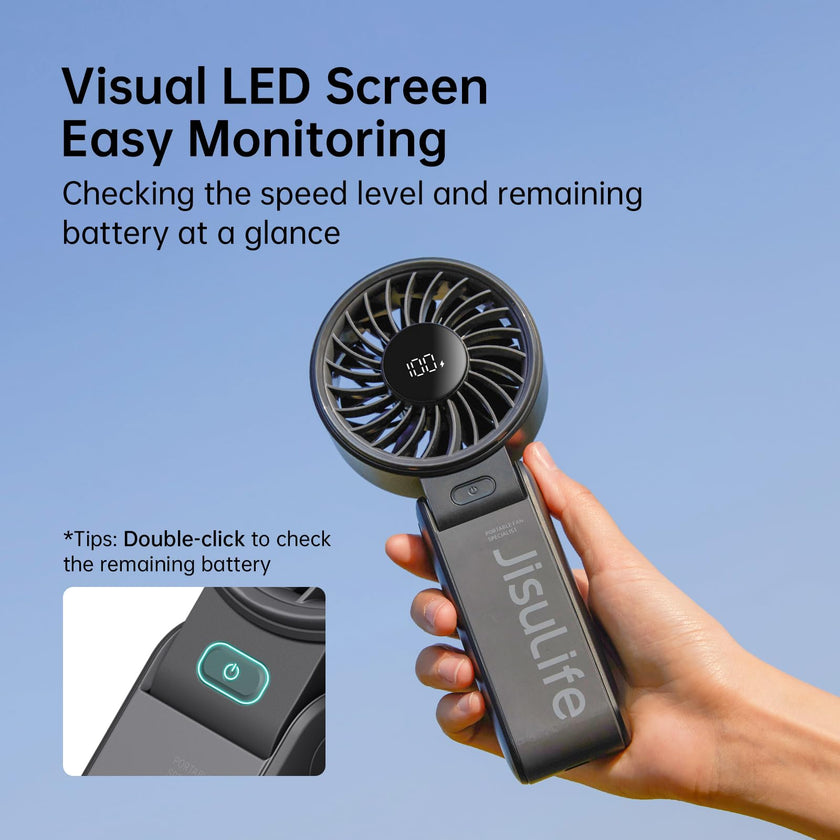 JISULIFE Handheld Fan Life7 – Ultimate Flexibility: High-Power Motor, LED Display, 5000mAh Rechargeable, 5-Speed, Foldable Design, 3-IN-1 Portable Hand/Desk/Neck Fan for Travel, Gift for Women (Black) 🍁 All In One Marketplace Canada