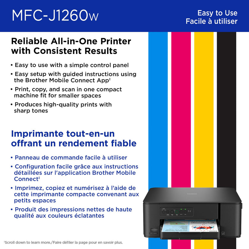 Brother MFC-J1260W Work Smart Wireless Colour Inkjet All-in-One Printer Scanner Copier for Home Office 150-Sheet Tray 16ppm Black 9ppm Colour with LC501 Starter Ink (MFCJ1260W) 🍁 All In One Marketplace Canada