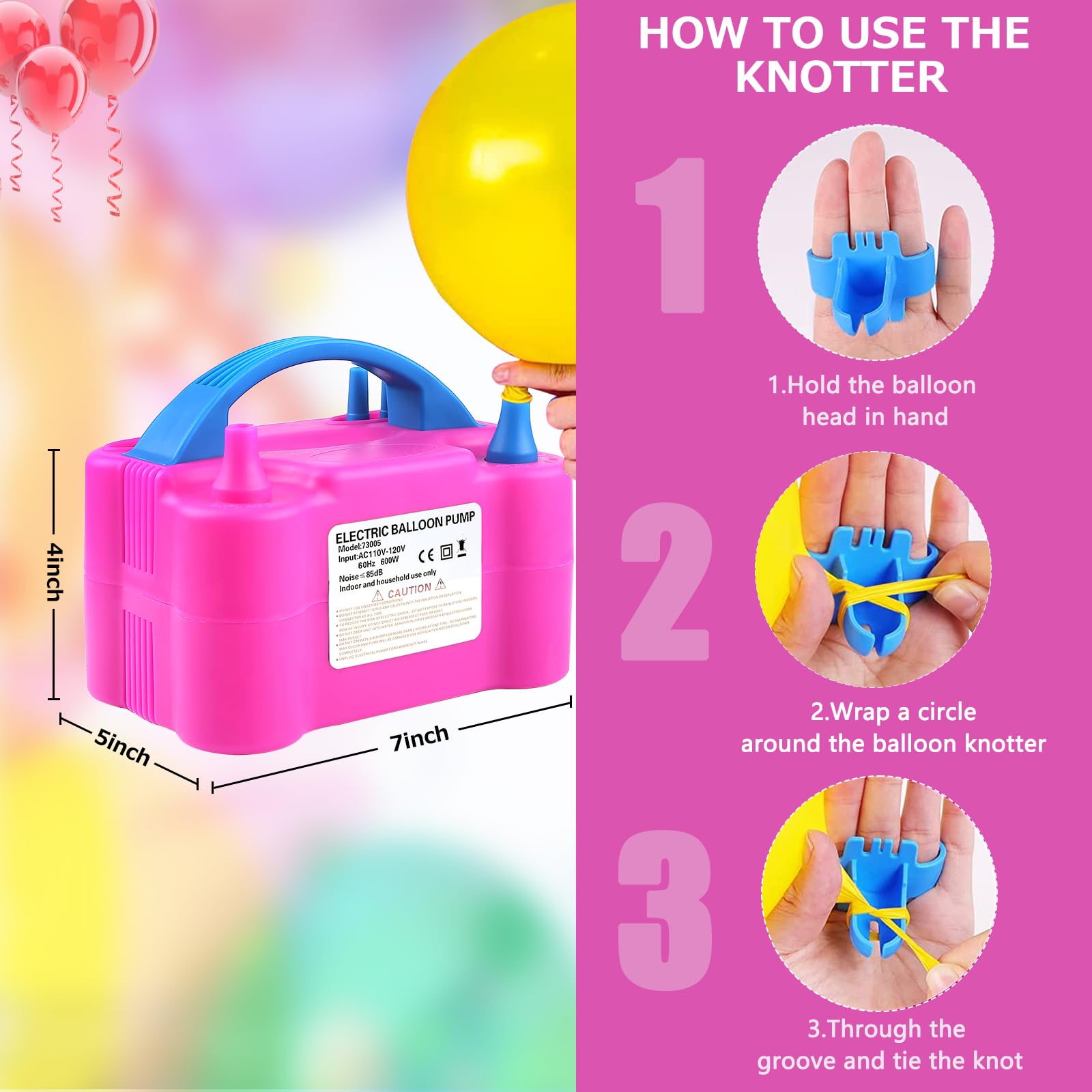 Electric Balloon Pump,Balloon Inflator, Dual Nozzle Electric Air Pump,Balloon Pump Balloons Blower 110V 600W for Party Decoration with Gifts:2 Balloon Tying Tools (Rose red) 🍁 All In One Marketplace Canada