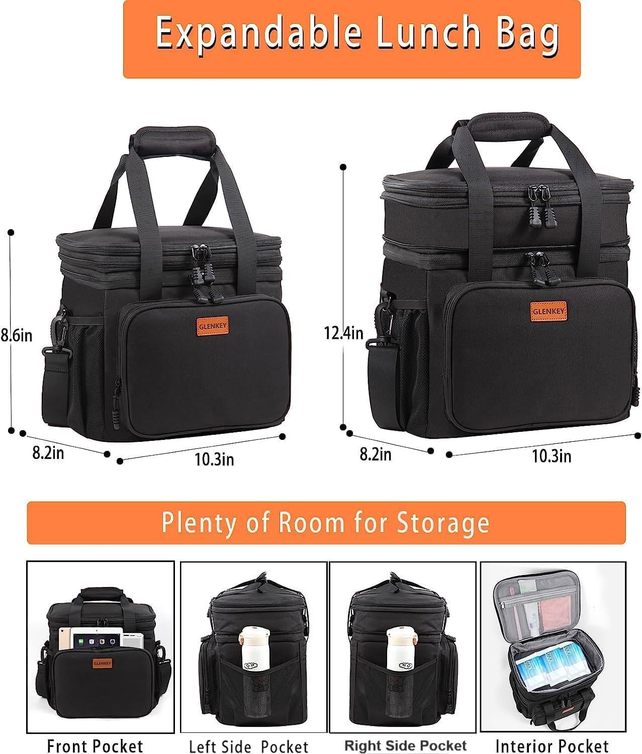 Expandable Large Lunch Bag, Double Deck Insulated Lunch Box Leakproof Durable Soft Cooler Bag for Men Women Adults Work Construction Beach Picnic Daytrip,16L,Black, GLENKEY 🍁 All In One Marketplace Canada