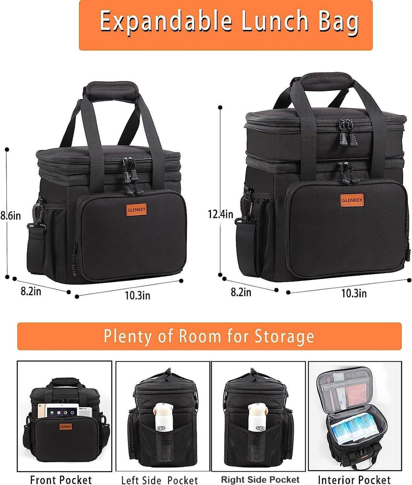 Expandable Large Lunch Bag, Double Deck Insulated Lunch Box Leakproof Durable Soft Cooler Bag for Men Women Adults Work Construction Beach Picnic Daytrip,16L,Black, GLENKEY 🍁 All In One Marketplace Canada