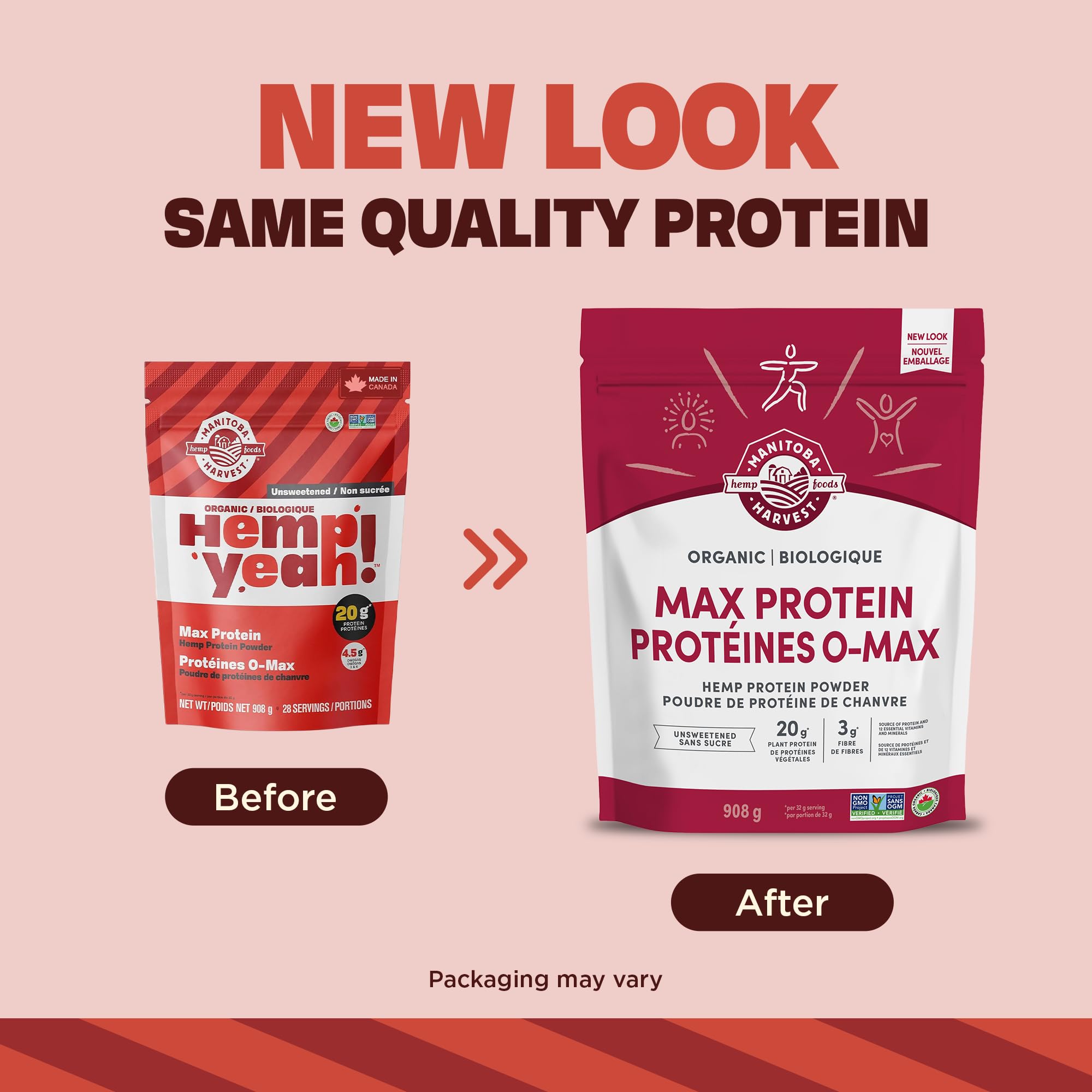 Manitoba Harvest Hemp Yeah! Organic Max Protein Protein Powder, Unsweetened, 908g; with 20g protein and 4.5g Omegas 3&6 per Serving, Preservative Free, Non-GMO 🍁 All In One Marketplace Canada